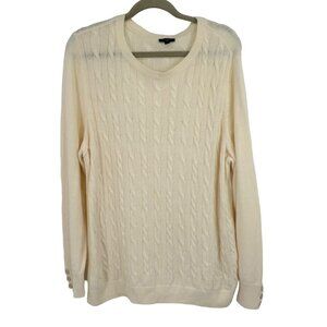 Talbots Womans  size 2X plus ivory Cable Knit Sweater wool blend crew neck